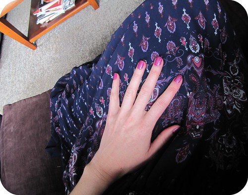 paisley dress and glitter nails