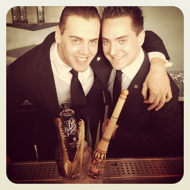 Simone Caporale and Rudi Carraro from Artesian at The Langham Hotel with their Painkilla cocktail