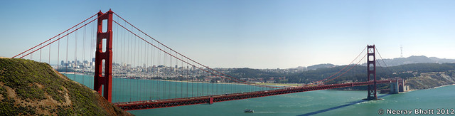 Panorama Golden Gate Bridge, San Francisco. Viewed from Marin Headlands