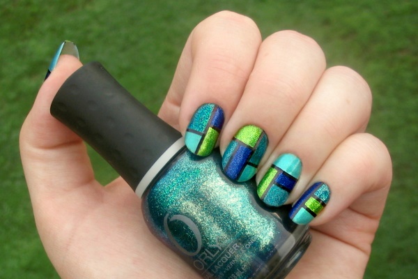 Teal & Green Stained Glass Nails