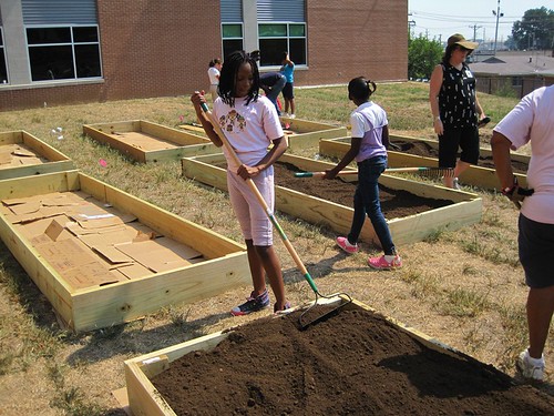 Students at  Barack Obama Elementary School, near St. Louis, learn about healthy food choices through gardening.