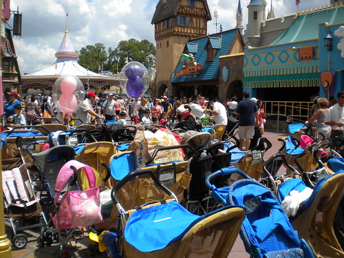A sea of strollers parked in Fantasyland
