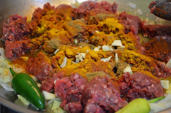 spices on keema cooking