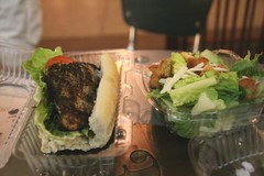 Grilled Salmon sandwich and salad @Chili