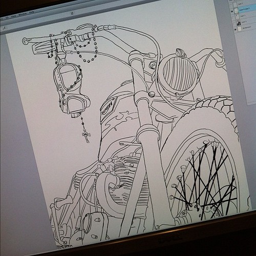 Sneak peek of my prelim sketch for my painting for Saturday's kustom kulture show in #OldTown #SanDiego...a little something for you old school British bike/Triumph lovers by David Lozeau