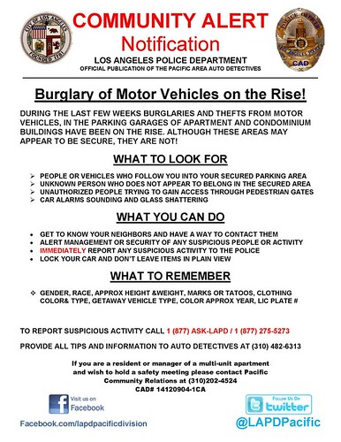 Burglary of Motor Vehicles on the Rise