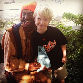 Josh with the silly pirate from the play at Pumpkin Theater this afternoon...