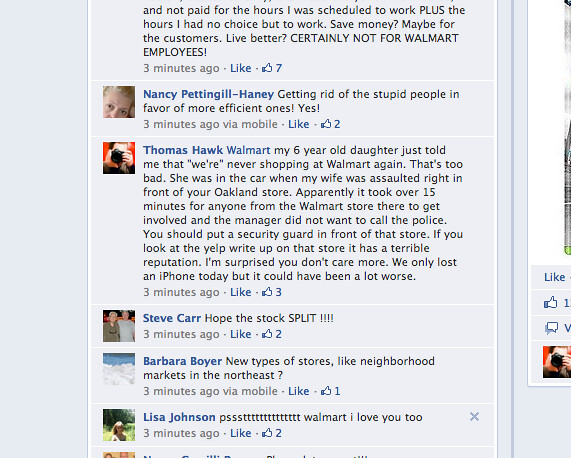 My Comment on Walmart's Facebook Page