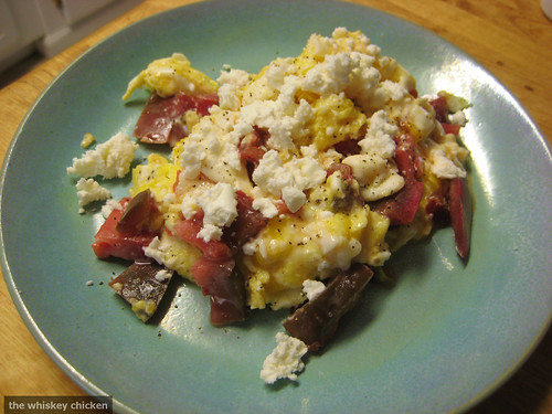 Scrambled eggs, heirloom tomato, chevre