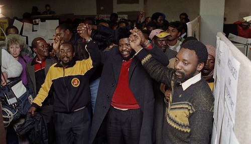 Former leader of the National Union of Mineworkers and Secretary General of COSATU, Cyril Ramaphosa, in 1987 in the aftermath of the largest miners' strike in apartheid South Africa. Ramaphosa is now a businessman with interests in mining. by Pan-African News Wire File Photos