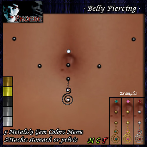 P Swirl Belly Piercing ~5 Metasl-9Gem Colors~