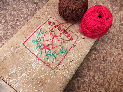 Embroidered cork fabric book cover