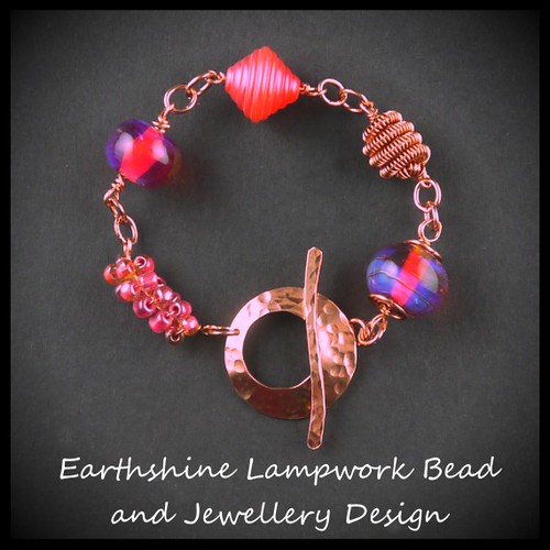 Hot pink and copper bracelet