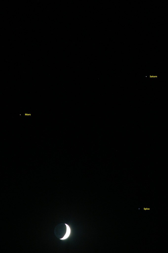 Mars Saturn Spica and Waxing Crescent Moon
