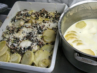  making Potato Gratin Forestier at New School of Cooking
