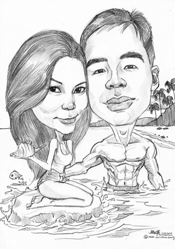 couple caricatures at Bali beach