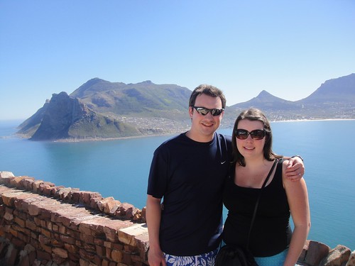 Emily and I at the Hout Bay viewpoint with The Sentinel behind, Cape Town, South Africa
