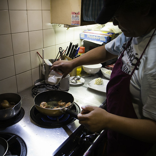 Sean Cooking Garlic Shrimp, Sean's Kitchen, Urayasu, Japan