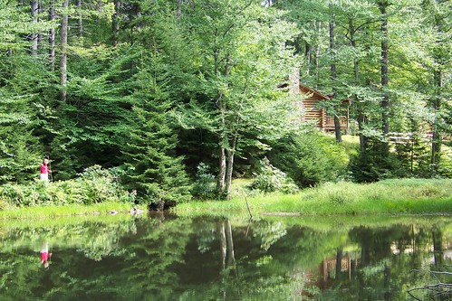 The pond, the cabin, and my reflection