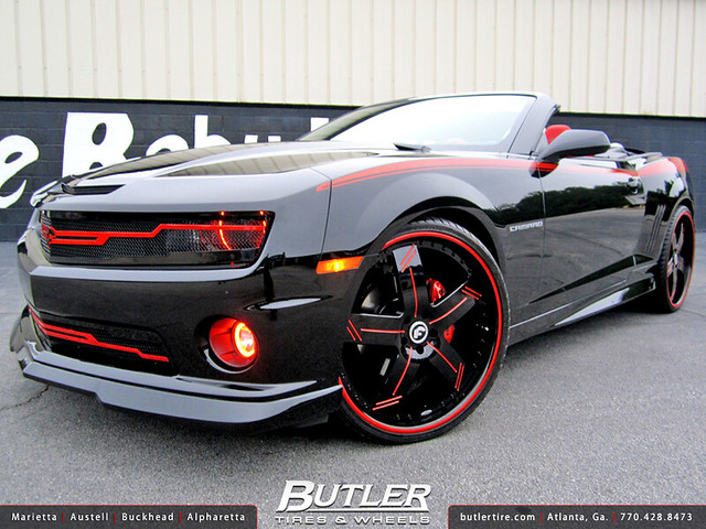 Chevy Camaro Convertible with 24in Forgiato Linee Wheels and Forgiato Grille with Halo Lights