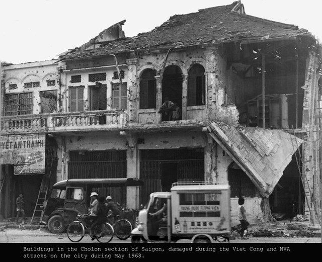 Buildings in the Cholon section of Saigon, damaged during the Viet Cong and NVA attacks on the city during May 1968.