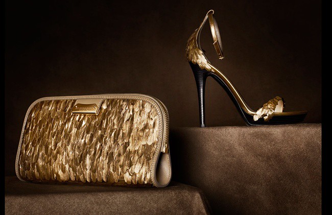 02 - gold feather clutch and platform sandal