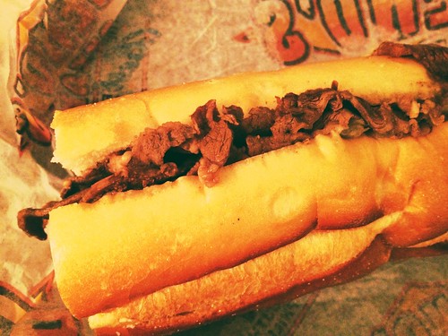Cheese steak with provolone and onions from Geno's