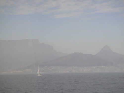 Table Mountain and Lion's Head from Robben Island, Cape Town, South Africa