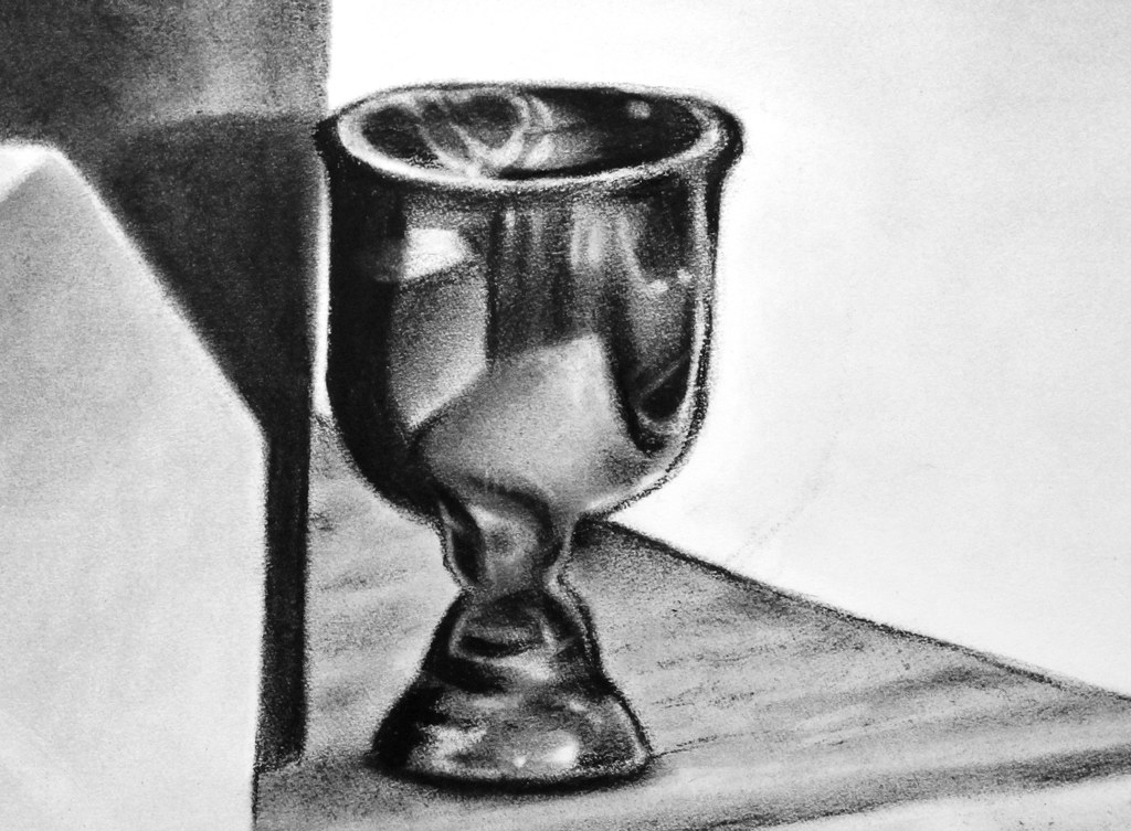 Charcoal Still Life Cup Detail