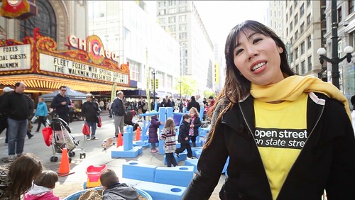 Julia Kim at Open Streets on State Street - photo courtesy of Active Trans