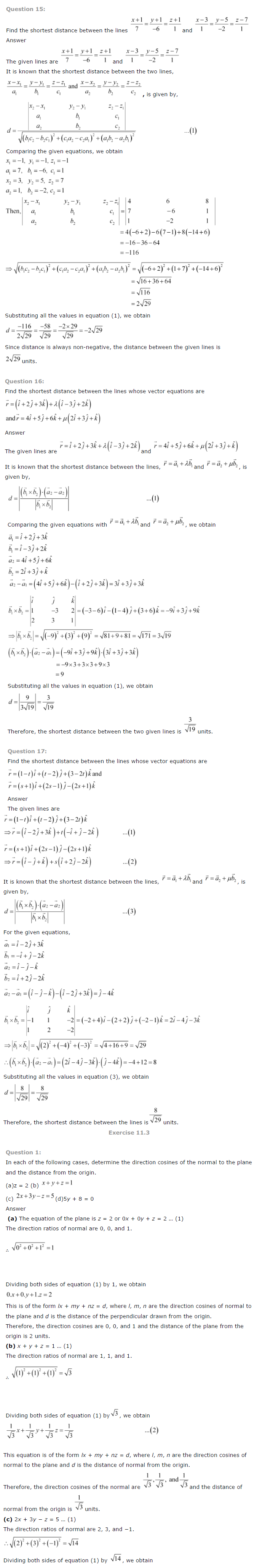 NCERT Solutions for Class 12 Maths Chapter 11 Three Dimensional Geometry ex 11.4