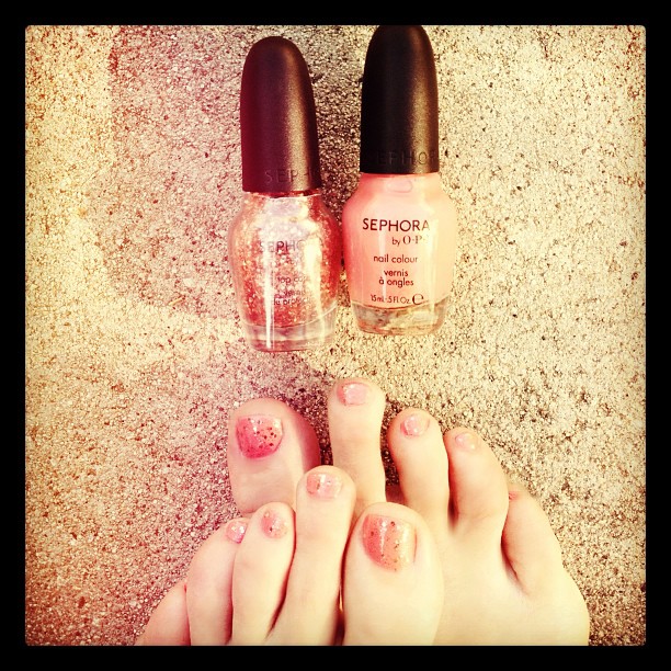 Pretty nails, fugly toes... one last Summery pedicure. @sephora "how cute is that?" & "traffic stopper copper"