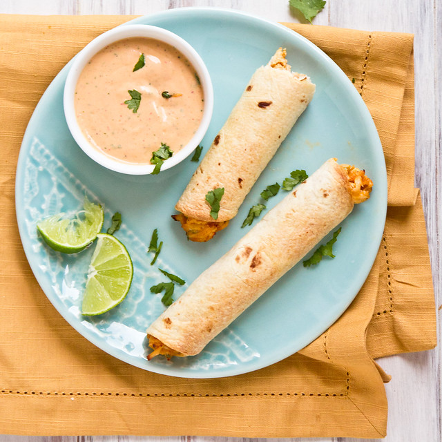 Baked Chipotle Ranch Chicken Taquitos