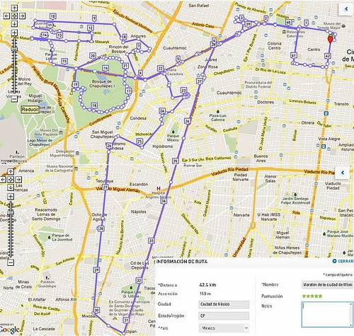 Ruta Maratón de la Ciudad de México 2012 con kilometros