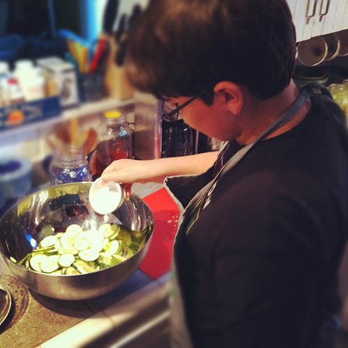Adam is getting some Kosher slices going #lactofermentation #unschooling #teen #eatmaine #eatlocal