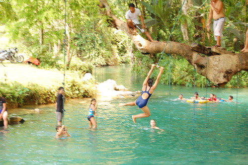 Swinging from Trees in Vang Vieng, Laos