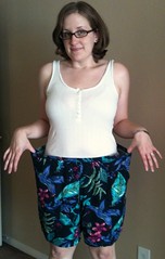 Blue Floral Shorts-to-Skirt Refashion - Before