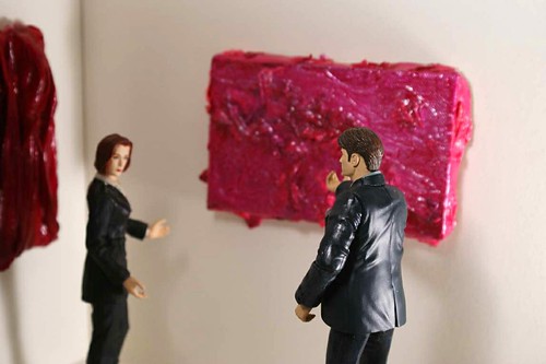 X-Files Mulder and Scully action figures with miniature paintings by Tiffany Gholar