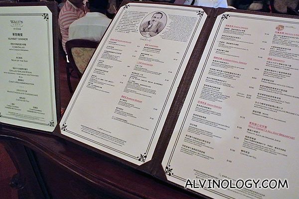 The menu in Walt's Cafe