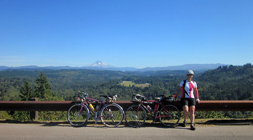 Susan, the bikes and Mt Hood