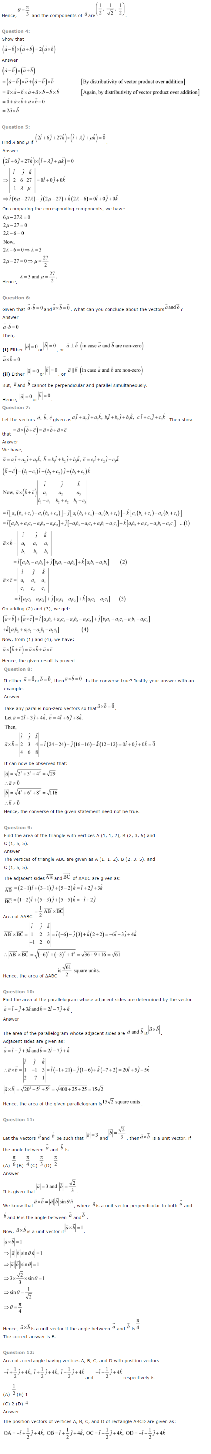 NCERT Solutions for Class 12 Maths Chapter 10 Vector Algebra ex10.5