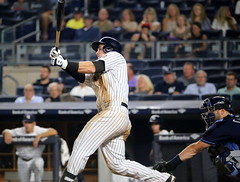 The Yankees' Tyler Austin swings at a pitch in the seventh.