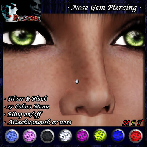 P Nose Gem Piercing ~Colors & Bling on-off~