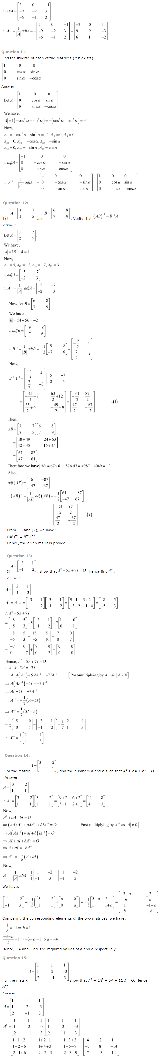 NCERT Solutions for Class 12 Maths Chapter 4 Determinants ex 4.10