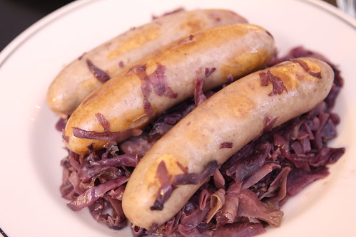 Beer Brats with Stewed Cabbage and Kielbasa