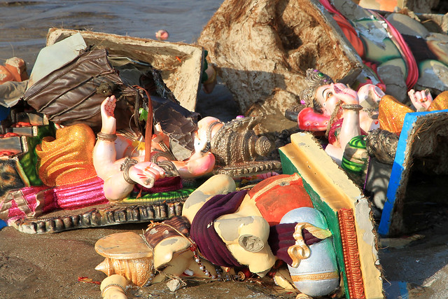 Frightening collection of immersed Ganesh idols