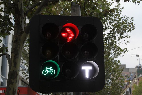 Bike signal, right turn aspect, and a 'T' light
