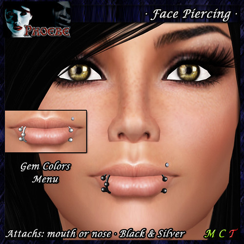 P Face Piercing ~ Serie M3 ~Black & Silver~ Gem Colors
