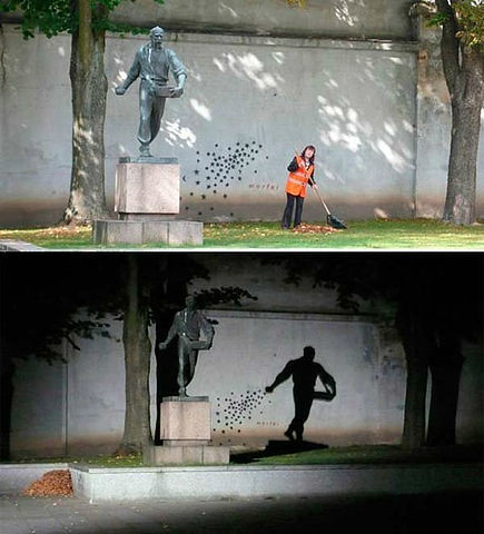 Day and night. The monument in Kaunas, Lithuania.
