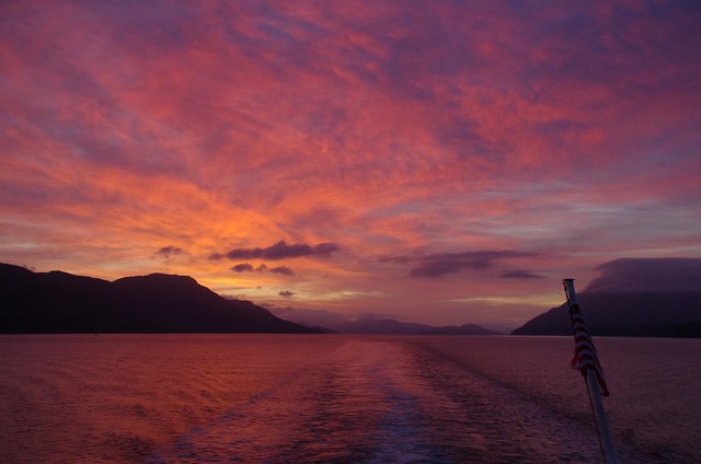 Sunrise over Alaska Inside Passage - Alaska Marine Highway ferry, MV Columbia